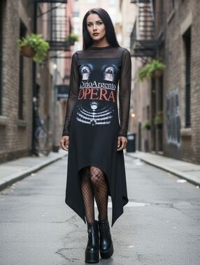 Killstar ✦ Opera Mesh Dress ✦ Dario Argento Horror Eyes Gothic Long Sleeve Mesh